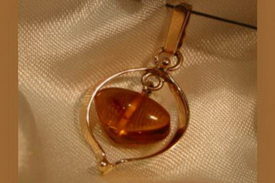 "Magnifique Pendentif Ambre Vintage en Or Rose 14 Carats 585" vpab005 vpab005