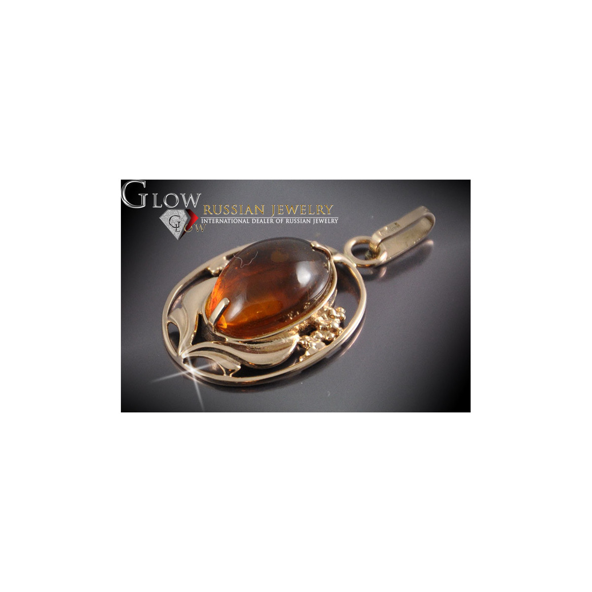 Pendentif ambre d'or rose 14 carats 585 vintage vpab008 vpab008