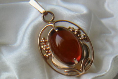 Pendentif ambre d'or rose 14 carats 585 vintage vpab008 vpab008