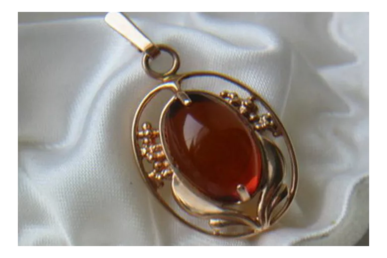 Pendentif ambre d'or rose 14 carats 585 vintage vpab008 vpab008