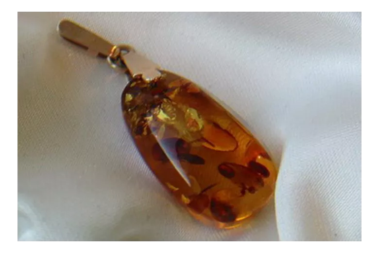 "Pendentif d'Ambre Vintage en Or Rose 14 Carats 585 Authentique" vpab011 vpab011