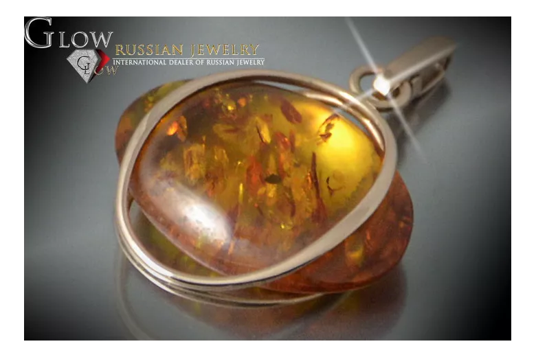 "Classic Amber Pendant with 14K Rose Gold - Authentic Vintage Style" vpab013 vpab013