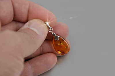 "Elegant Antique Amber Pendant with 14K Rose Gold 585 Detailing" vpab015 vpab015