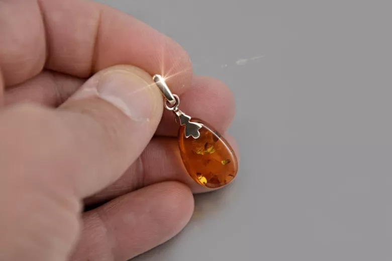 "Elegant Antique Amber Pendant with 14K Rose Gold 585 Detailing" vpab015 vpab015