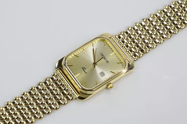 Goldene 14 Karat Herrenuhr mit Armband Geneve mw001y&mbw004y