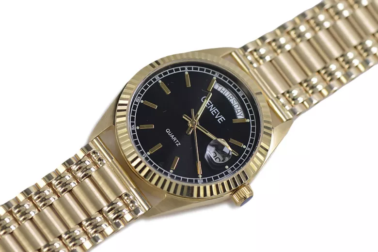 Włoski Złoty Zegarek Dla Mężczyzn Black Geneve mw013ydbc&mbw012y