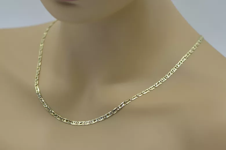 Chaîne en or jaune 14 carats avec œil de tigre massif 585 - 50 cm cc021y