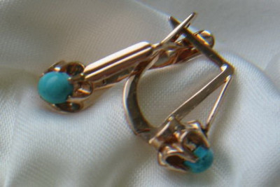 "Boucles d'oreilles vintage en or rose 14 carats 585 avec turquoise" vetq200 vetq200