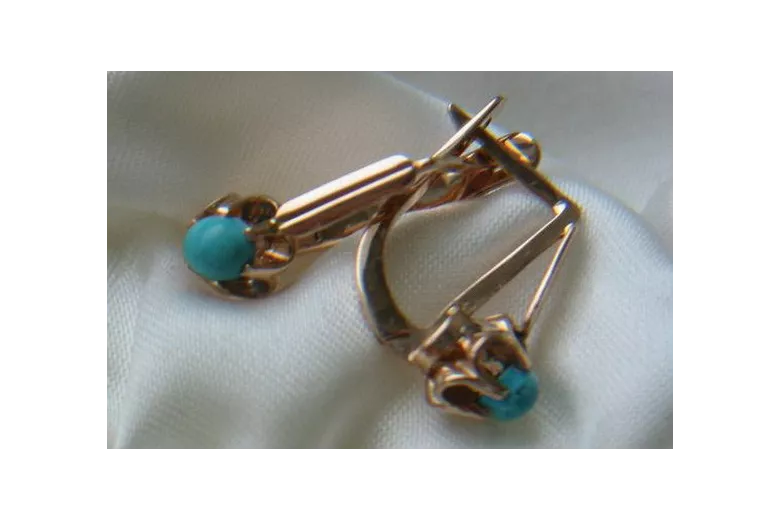 "Boucles d'oreilles vintage en or rose 14 carats 585 avec turquoise" vetq200 vetq200