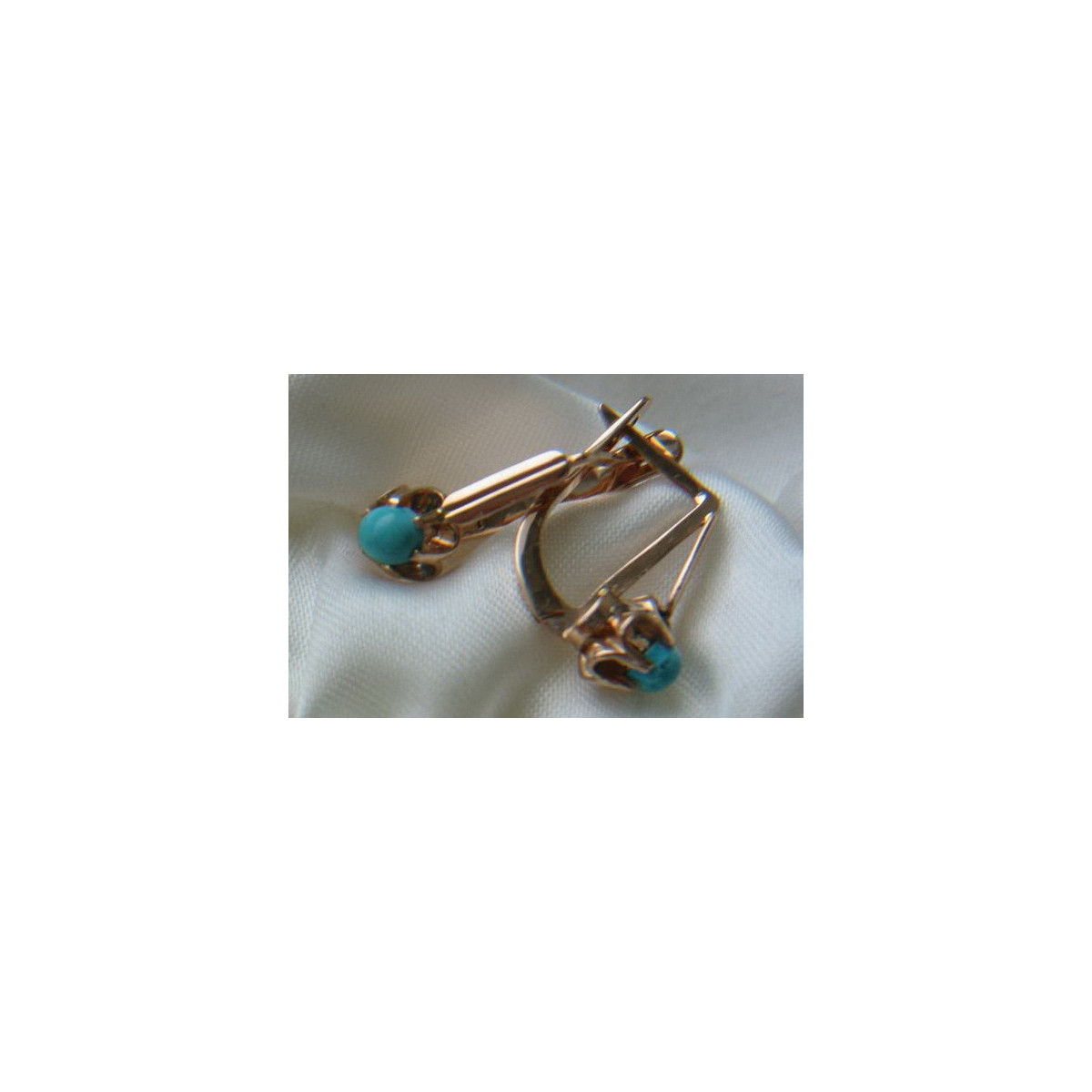 "Boucles d'oreilles vintage en or rose 14 carats 585 avec turquoise" vetq200 vetq200