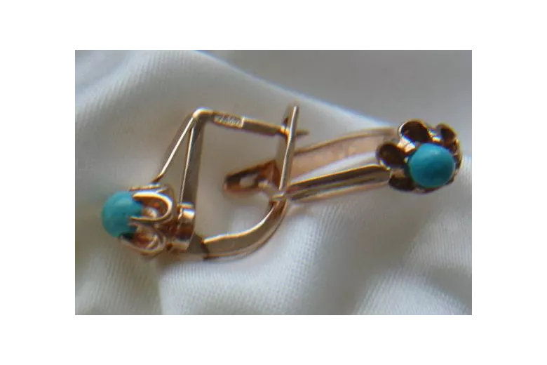 "Boucles d'oreilles vintage en or rose 14 carats 585 avec turquoise" vetq200 vetq200