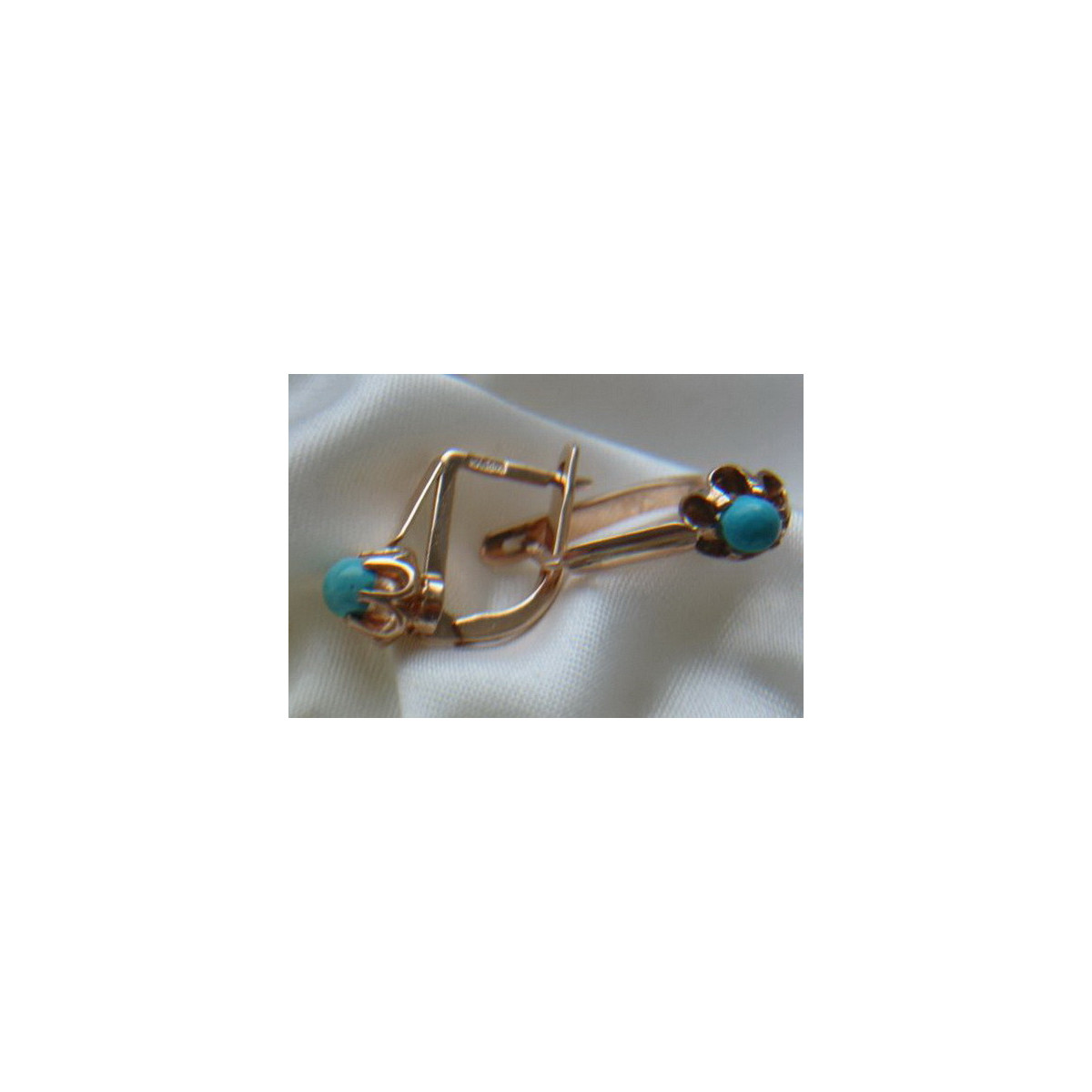 "Boucles d'oreilles vintage en or rose 14 carats 585 avec turquoise" vetq200 vetq200