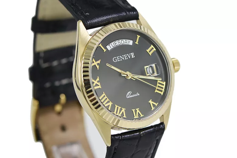 14 Karat Gelbgold und Schwarz Geneve Uhr mw013y