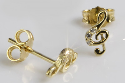 14K Yellow Gold Zirconia Treble Clef Earrings cec003y