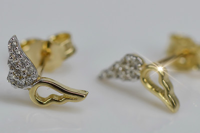 14K Yellow Gold Zirco Wing Earrings cec007y