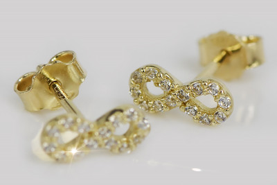 Elegant 14K Yellow Gold Zircon Infinity Earrings cec014y