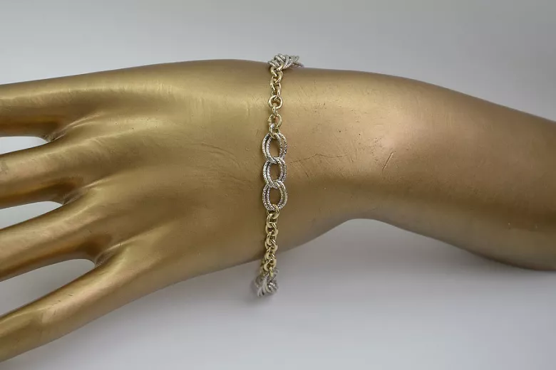 Pulsera de oro amarillo italiano de 14k con diamantes y zafiros. cb073