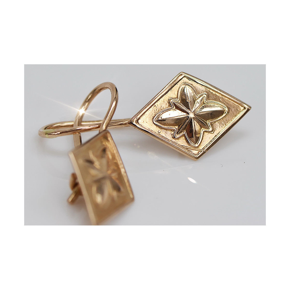 "No Stones 14K Rose Gold Vintage Square Earrings" ven106 ven106