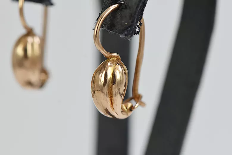 "Elegantes Aretes Vintage en Forma de Pera, Oro Rosa Antiguo Original de 14k Sin Piedras" ven115 ven115