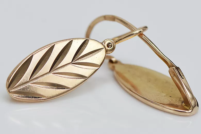 "14K 585 Rose Gold Vintage Leaf Earrings - No Stones Original" ven116 ven116