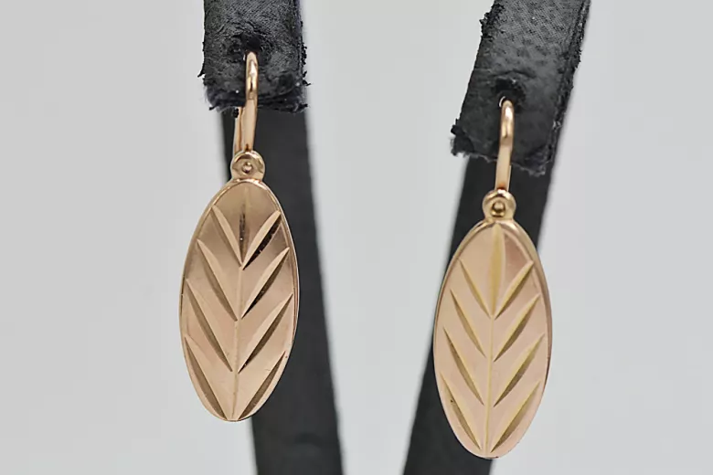 "Pendientes Antiguos Sin Piedras de Oro Rosa 14k 585 con Diseño de Hojas" ven116 ven116