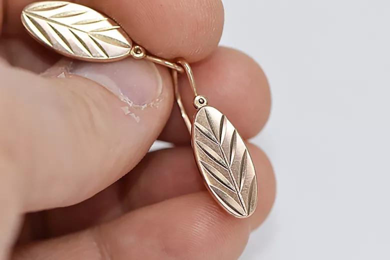 "Pendientes Antiguos Sin Piedras de Oro Rosa 14k 585 con Diseño de Hojas" ven116 ven116