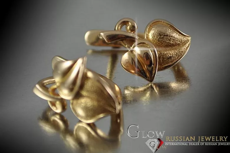 "Pendientes de Hoja Antigua Sin Piedras en Oro Rosa Antiguo Original de 14k" ven142 ven142