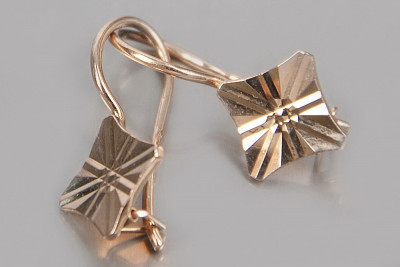 "Classic No Stones 14K 585 Rose Gold Square Earrings" ven156 ven156