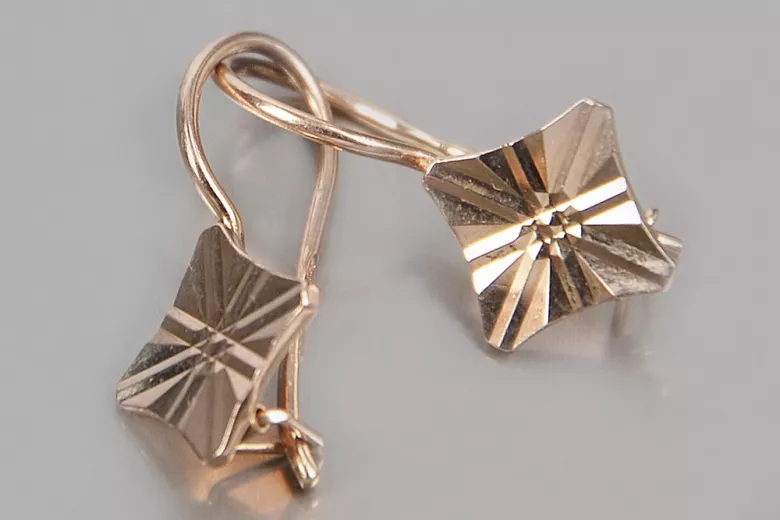 "Classic No Stones 14K 585 Rose Gold Square Earrings" ven156 ven156