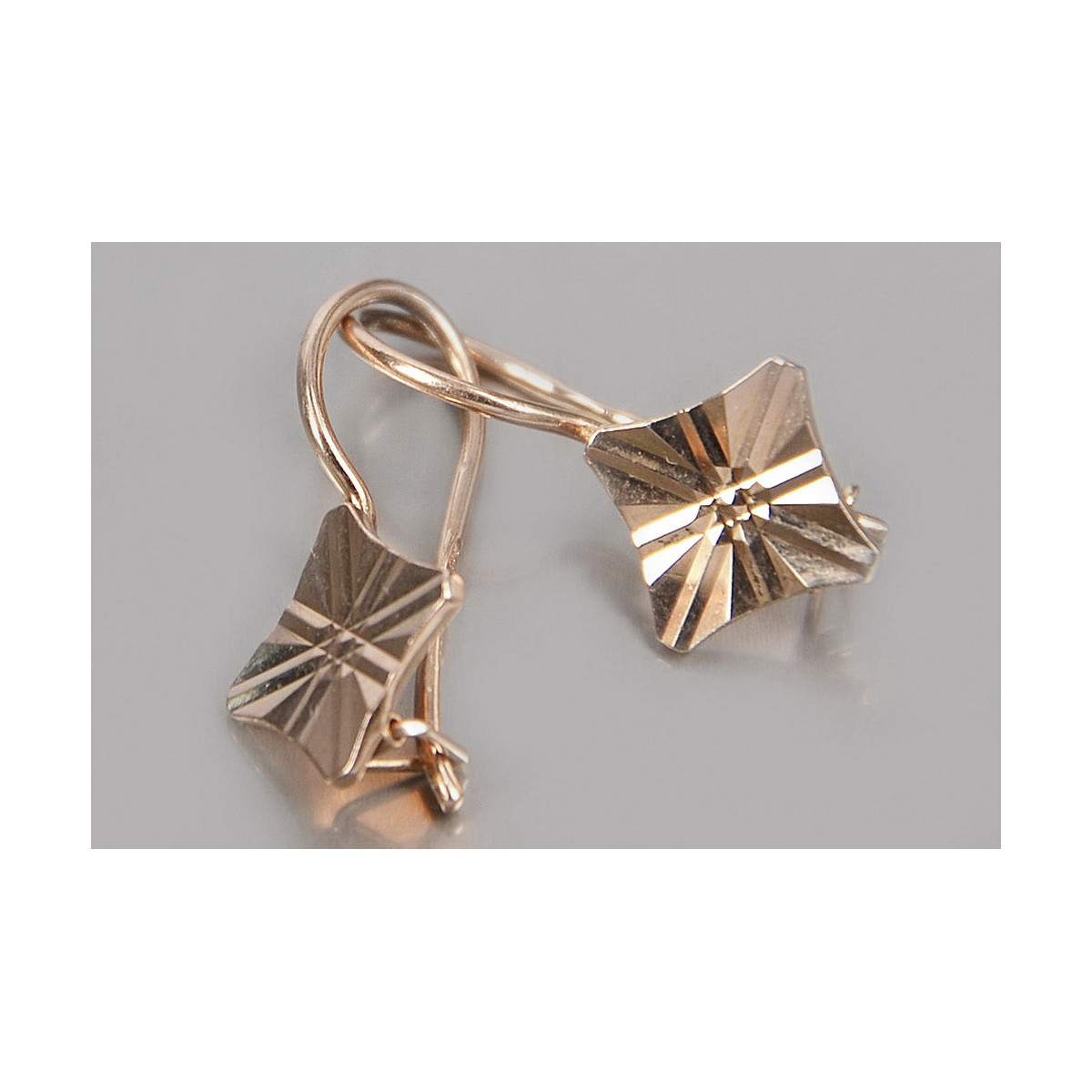 "Classic No Stones 14K 585 Rose Gold Square Earrings" ven156 ven156