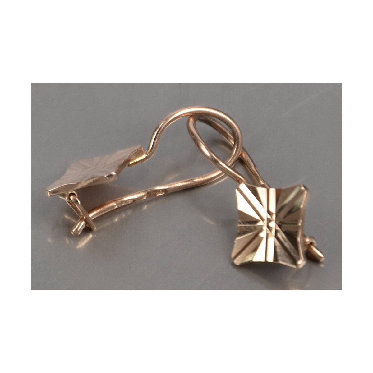 "Classic No Stones 14K 585 Rose Gold Square Earrings" ven156 ven156