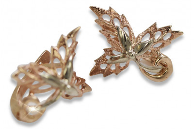 "Boucles d'oreilles feuille d'érable en or rose 14 carats 585 vintage sans pierres" ven177 ven177