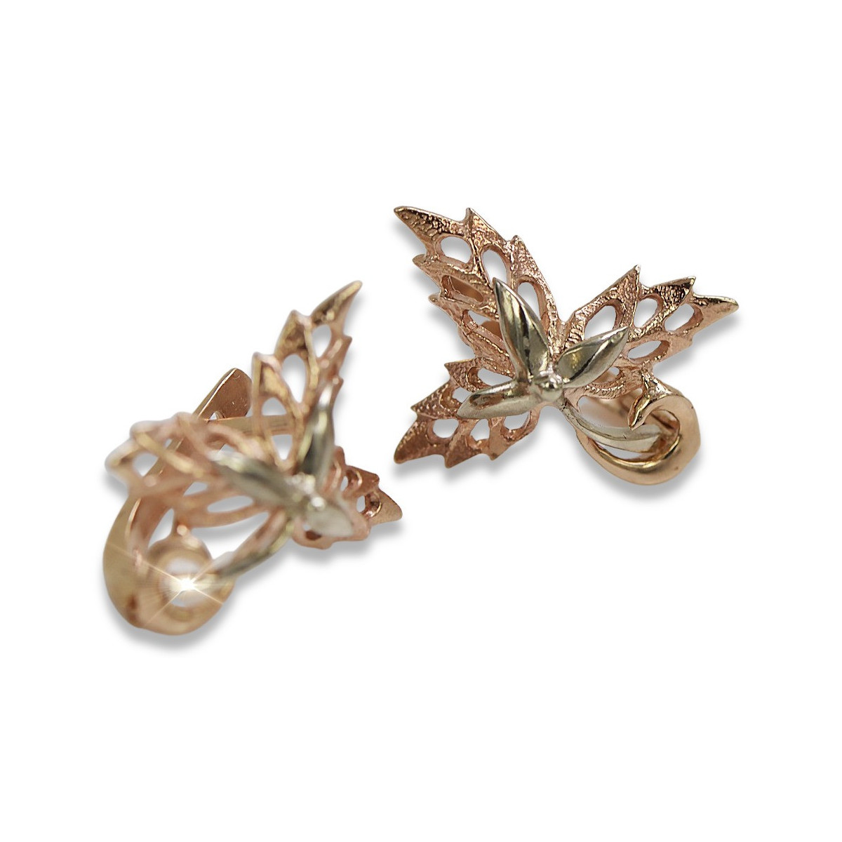 "Boucles d'oreilles feuille d'érable en or rose 14 carats 585 vintage sans pierres" ven177 ven177