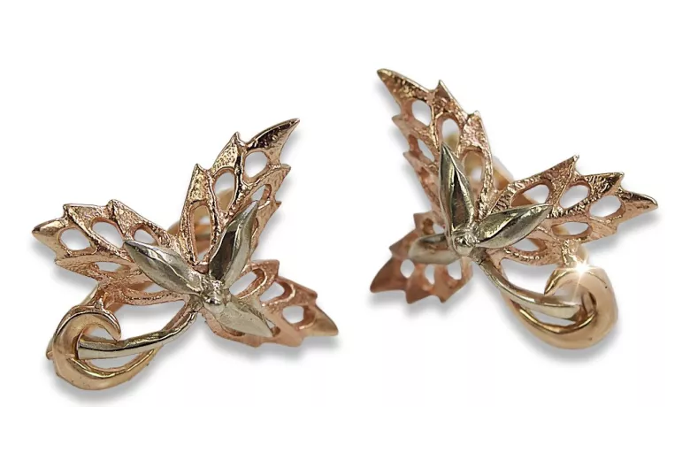 "Boucles d'oreilles feuille d'érable en or rose 14 carats 585 vintage sans pierres" ven177 ven177