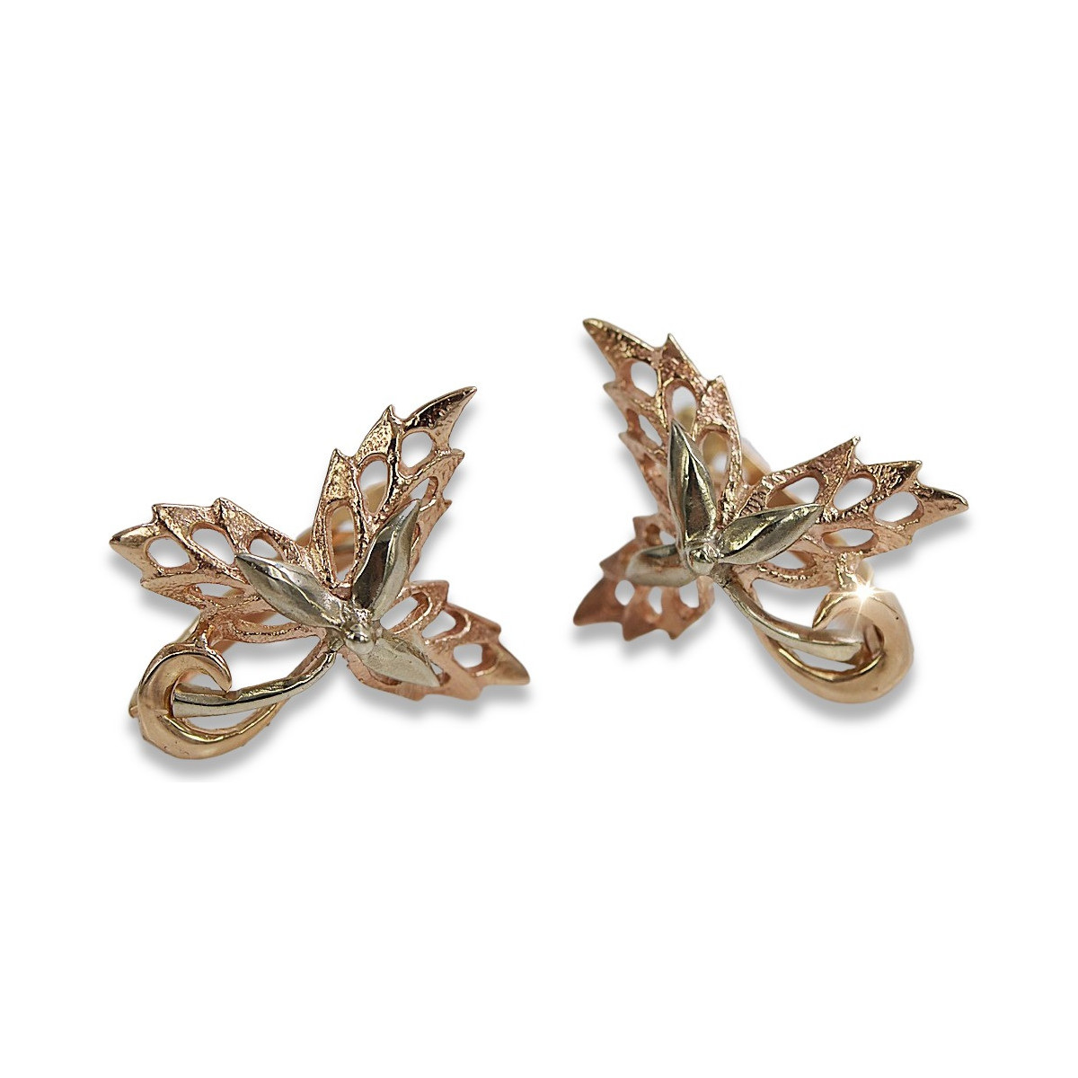 "Boucles d'oreilles feuille d'érable en or rose 14 carats 585 vintage sans pierres" ven177 ven177