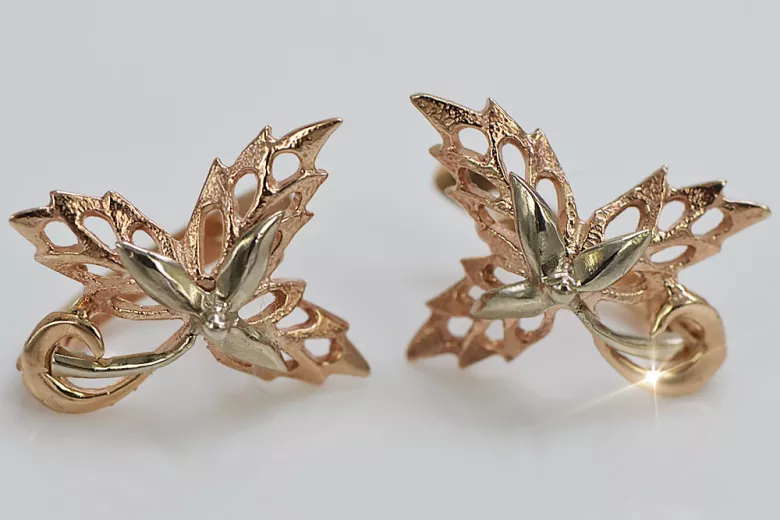 "Boucles d'oreilles feuille d'érable en or rose 14 carats 585 vintage sans pierres" ven177 ven177