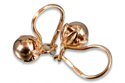 "No Stones 14K Rose Gold Vintage Ball Earrings" ven180 ven180