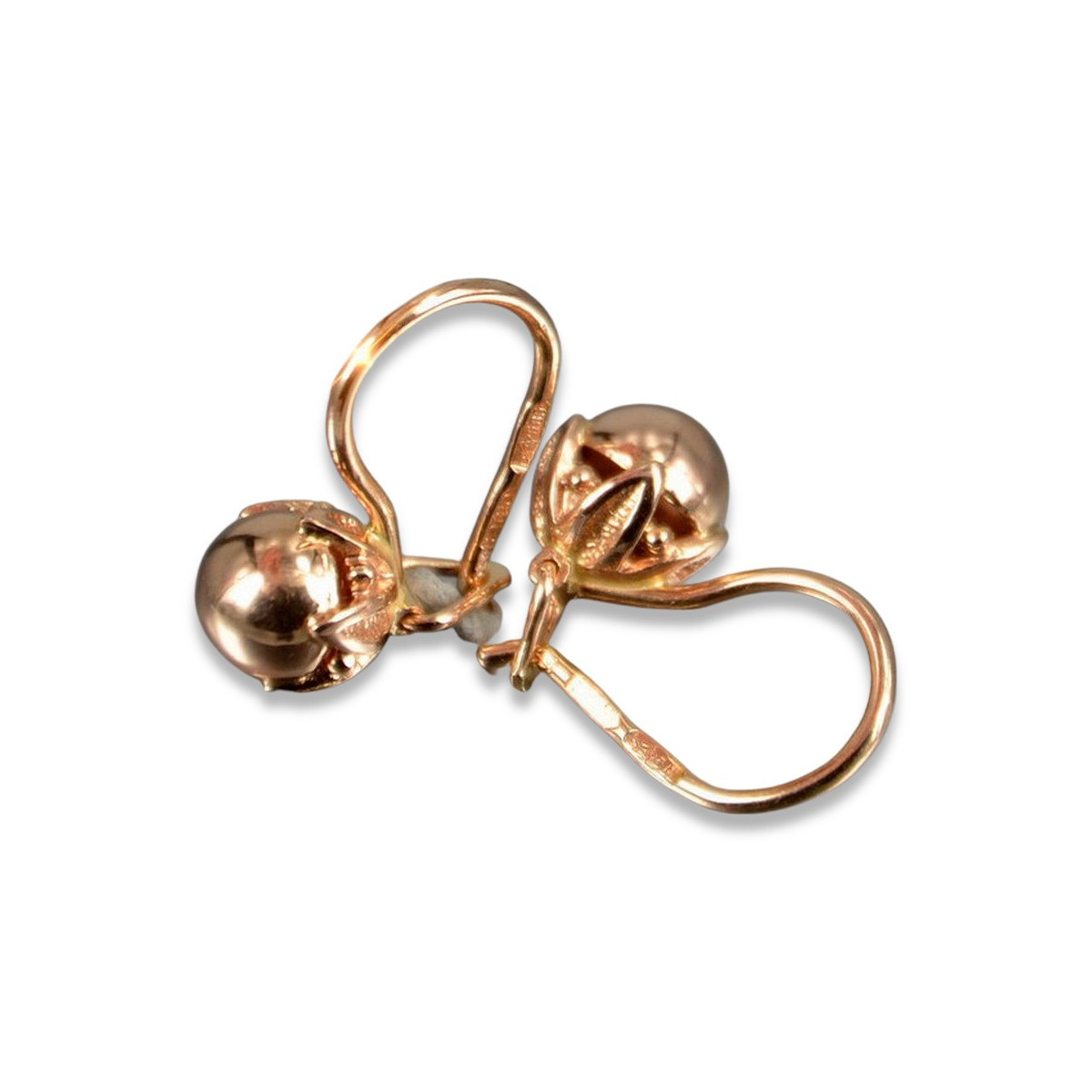 "No Stones 14K Rose Gold Vintage Ball Earrings" ven180 ven180