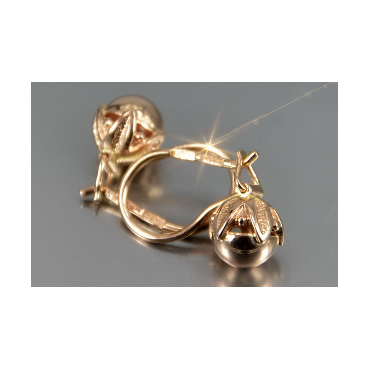 "No Stones 14K Rose Gold Vintage Ball Earrings" ven180 ven180