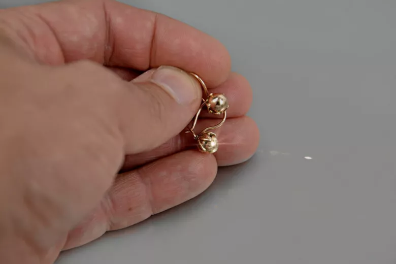 "Aretes Antiguos de Bola en Oro Rosa de 14k Sin Piedras" ven180 ven180