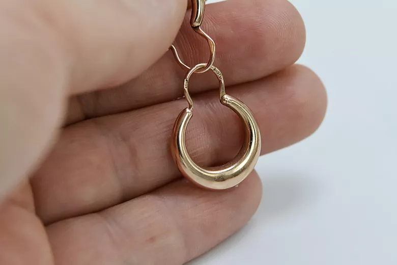 "No Stones 14k Rose Pink Gold Vintage Hoop Earrings" ven183 ven183