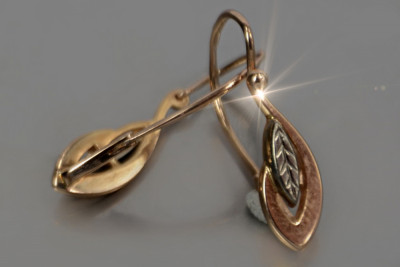 "Keine Steine 14k 585 Gold Vintage Blatt Ohrringe im Originalen Roségold" ven193 ven193