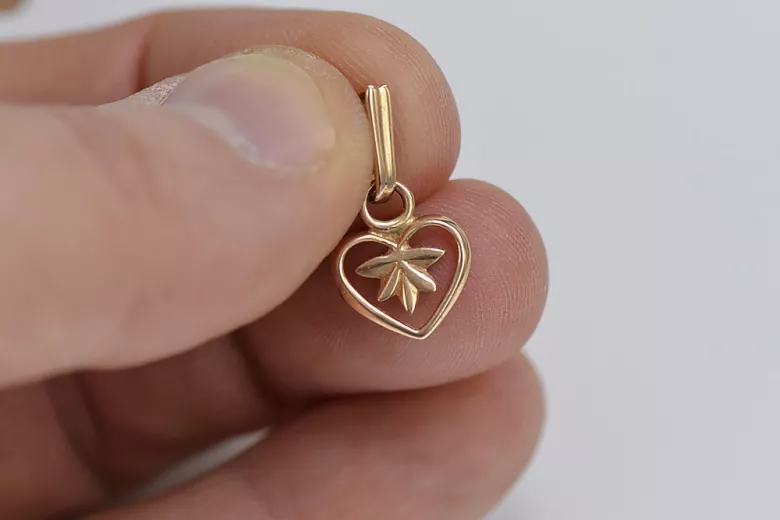 "No Stones, Pure 14K 585 Rose Gold Vintage Heart Pendant" vpn053 vpn053