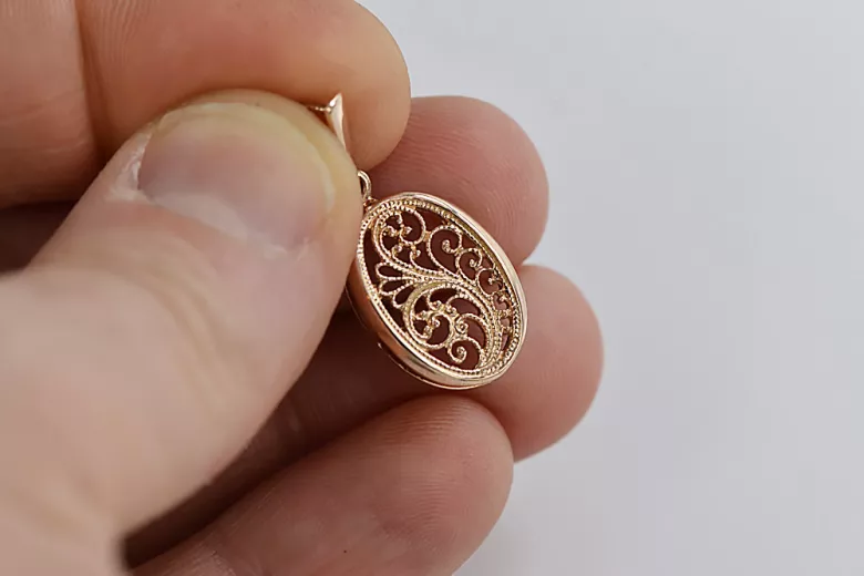 "No Stones 14K Rose Gold 585 Vintage Oval Pendant" vpn088 vpn088