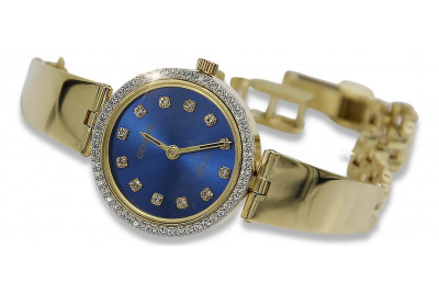 14K Yellow Gold Lady Watch with Gold Dial and Blue Dia lw079y