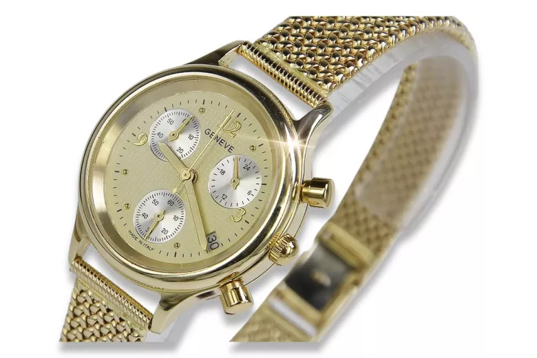 Gold men's watch Geneve ★ zlotychlopak.pl ★ Gold purity 585 333 Low Price!