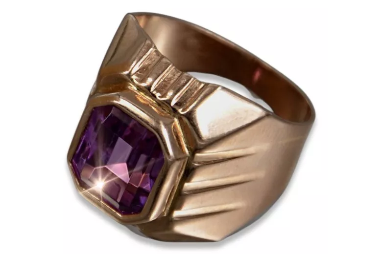 Bague de Sceau en Alexandrite Vintage Or Rose 14 Carats + Rubis vsc002