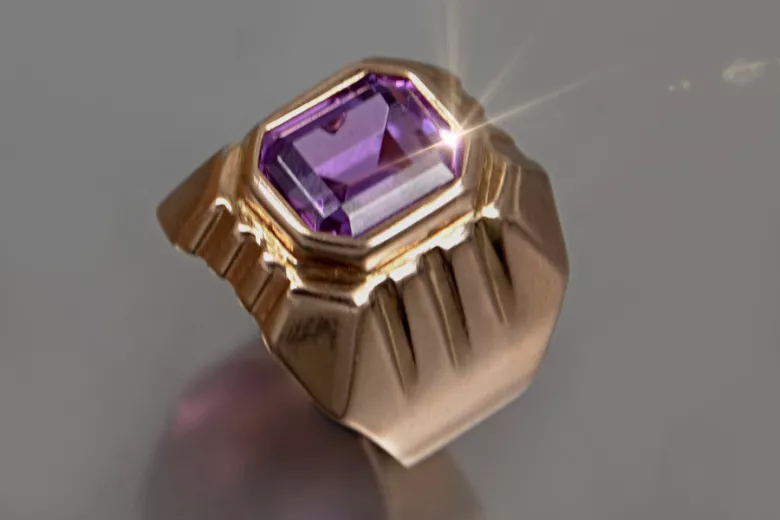 Bague de Sceau en Alexandrite Vintage Or Rose 14 Carats + Rubis vsc002