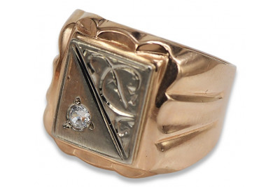 Pierścień z cyrkoniami, oryginalny wyrób vintage 14k z różowego złota vsc038