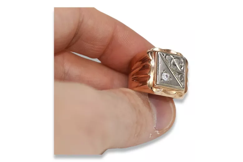 Anillo sello de Circón en Oro Rosa Antiguo 14k vsc038